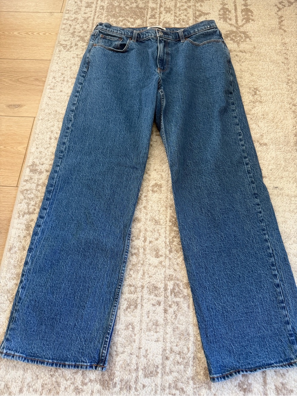 Women’s Abercrombie and Fitch Straight-Leg Jeans in Dark Blue